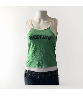 Meeting Green/White Short Tank Top Small Made In Italy